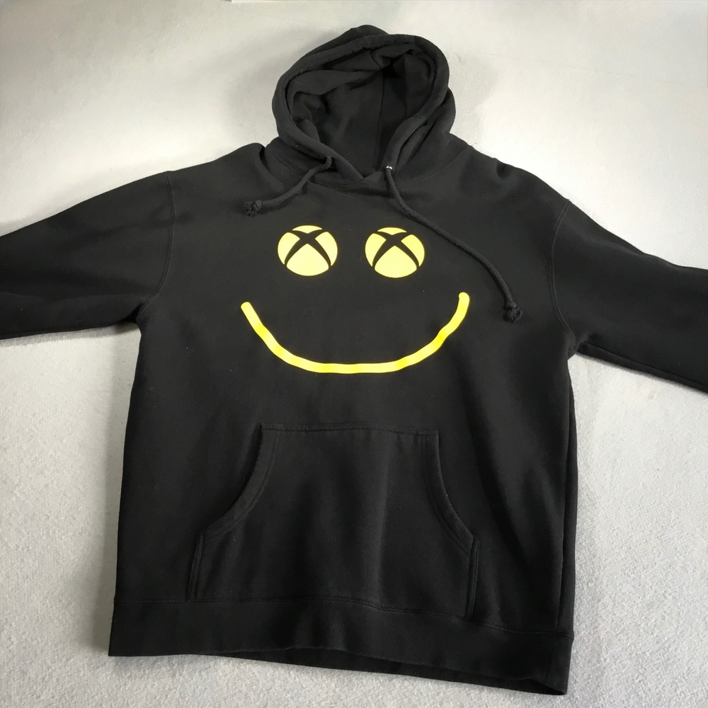 Xbox Chinatown Market Makes Me Happy Smiley Logo Hoodie Black Yellow Large